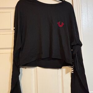True Religion Black Crop Top with Red Logo